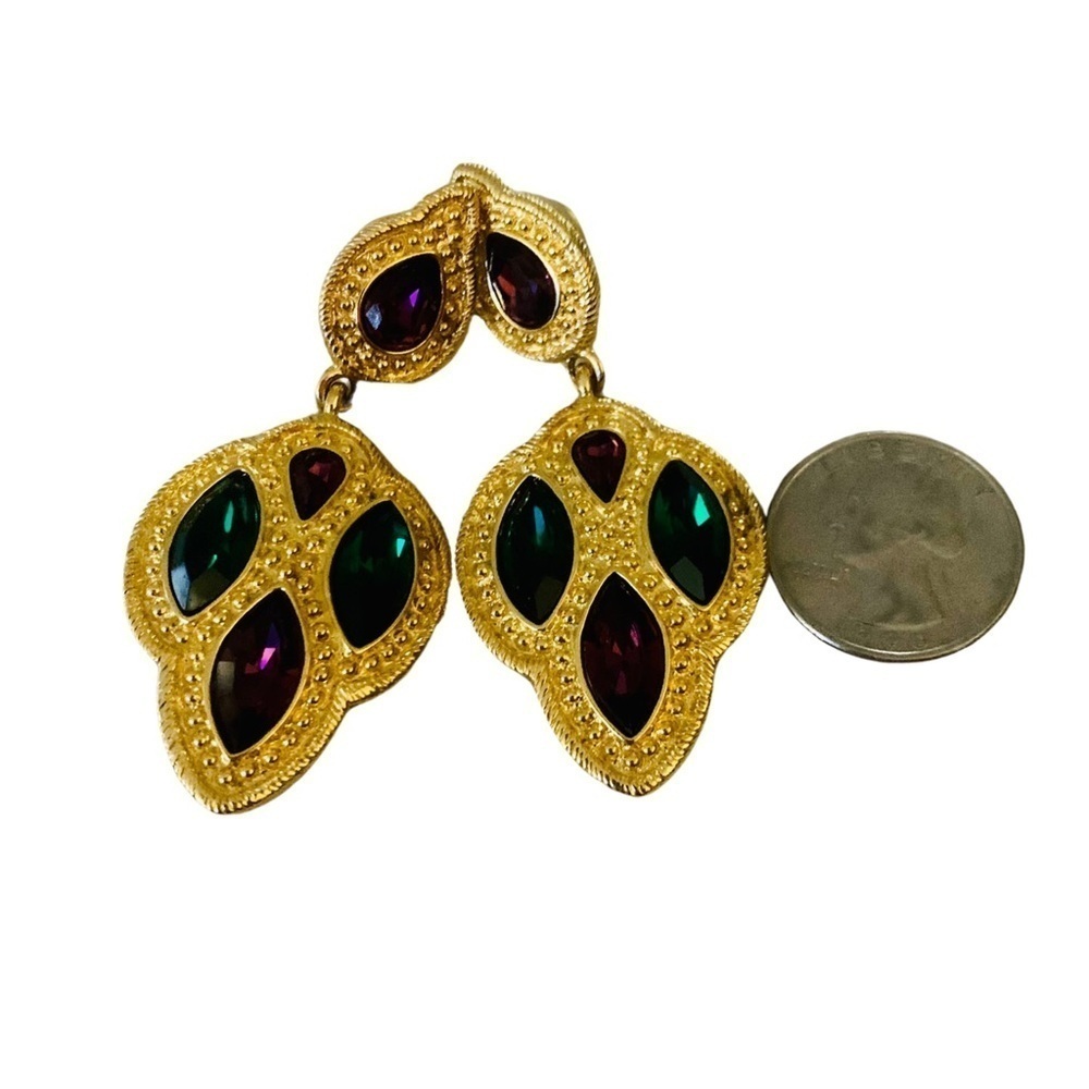 Vintage Napier Byzantium Statement Jewel Gold Tone Gem Dangle Earrings
